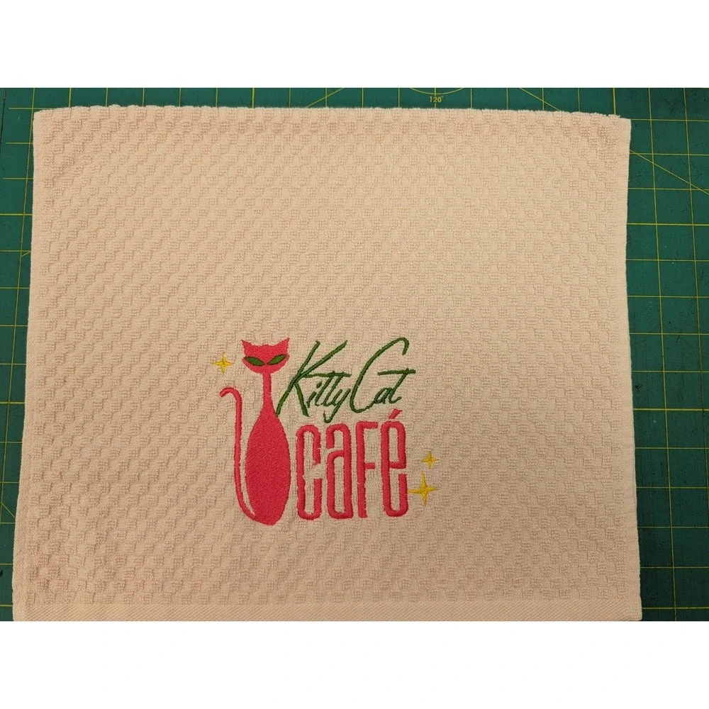 Kitty Cat Cafe Retro Mid Century Modern Atomic Kitchen Bath Bar Hand Towel